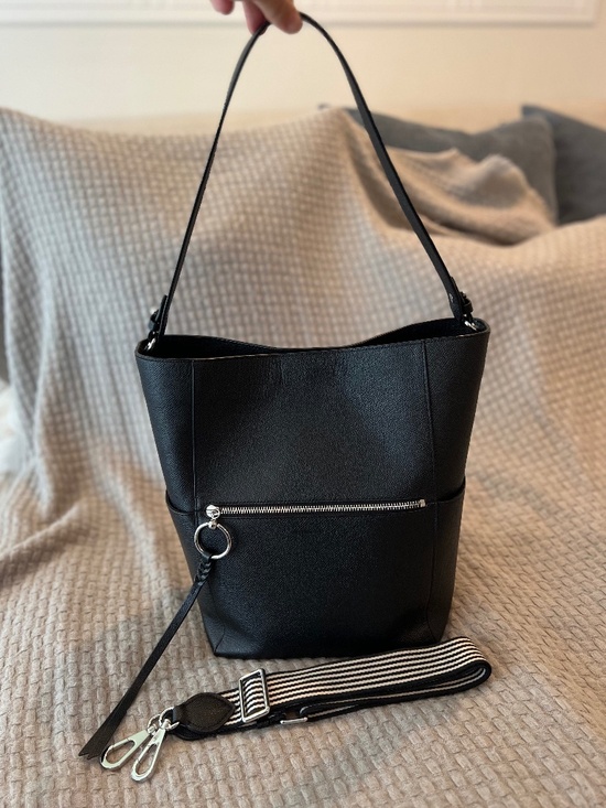 Rebecca Minkoff Handbags - Rebecca Minkoff Black Leather Shoulder Bag with Striped Strap